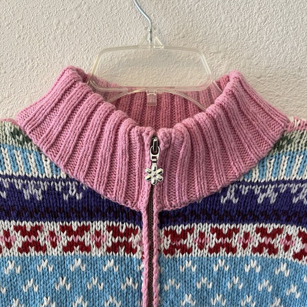 Vintage Y2K Cardigan Sweater Girls XL Fair Isle Full Zip Colorful Ski So Real - Picture 2 of 15